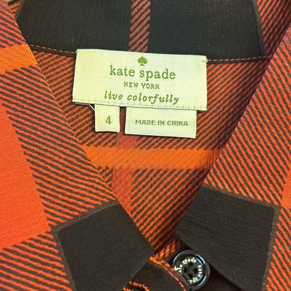 Kate Spade plaid ruffled semi-sheer blouse red black plaid size 4 - Picture 9 of 10
